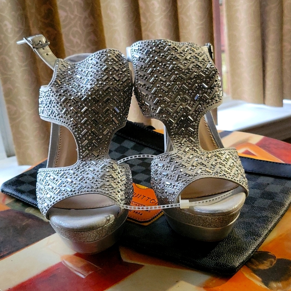 Silver beaded heels